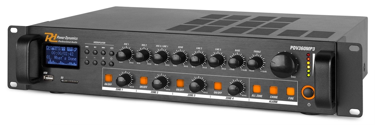 AMPLI PA 100V 360W 4 ZONES BT streaming, FM radio, SD, USB