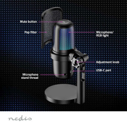 MICRO DE STREAMING USB NEDIS AVEC ANTI POP GSMIC210BK - rer electronic