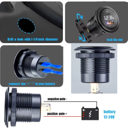 PRISE CHARGE USB C+A 3AMP AVEC VOLTMETRE A MONTER CHUSBCH - rer electronic