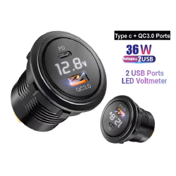 PRISE CHARGE USB C+A 3AMP AVEC VOLTMETRE A MONTER CHUSBCH - rer electronic