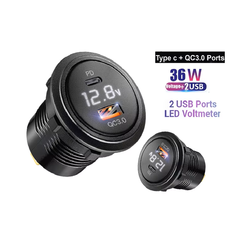 PRISE CHARGE USB C+A 3AMP AVEC VOLTMETRE A MONTER CHUSBCH - rer electronic