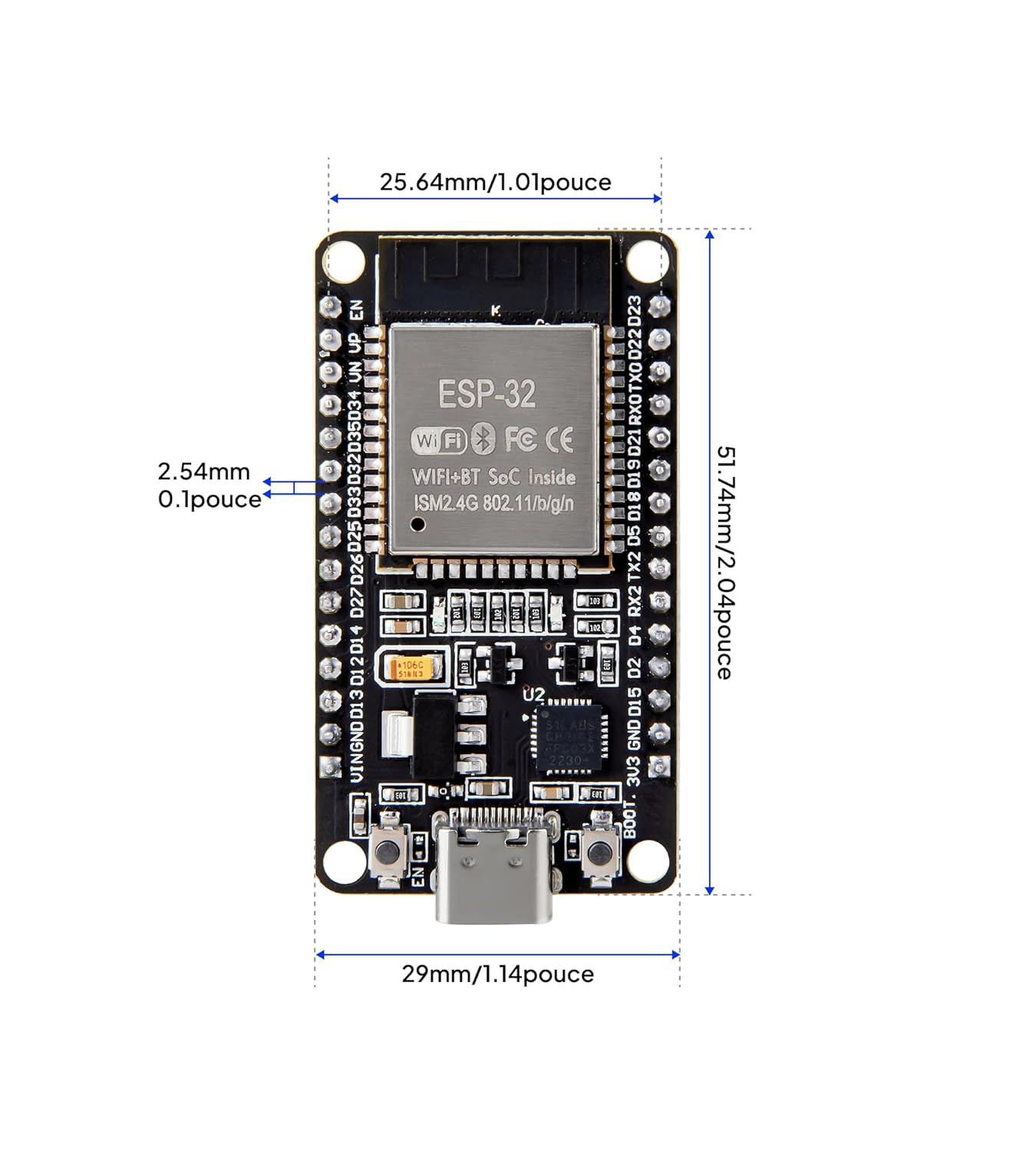 CARTE DE DEVELOPPEMENT ESP32 WIFI + BLUETOOTH