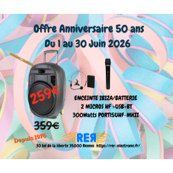 ENCEINTE AMPLIFIE 200W IBIZA USB+2 MICRO HF+BLUETOOTH PORT15VHF-BT - rer electronic