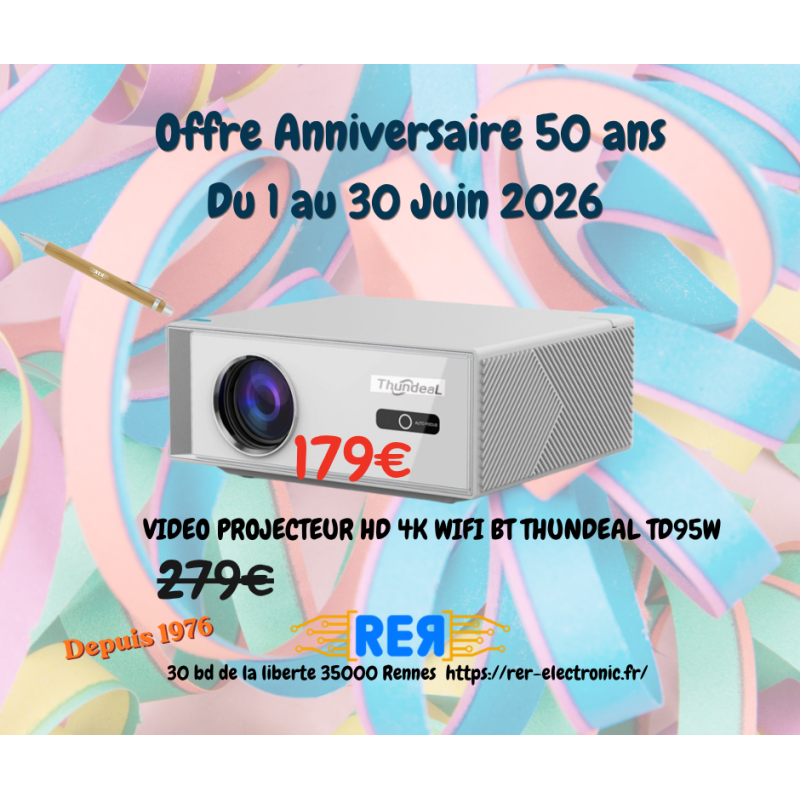 VIDEO PROJECTEUR HD 4K WIFI BT THUNDEAL TD95W TD95W - rer electronic