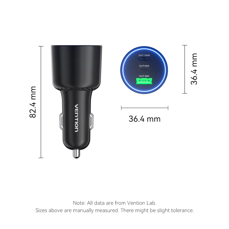 CHARGEUR RAPIDE VENTION 165W 2XUSB-C 1XUSB-A ALLUME CIGARE FAST165 - rer electronic