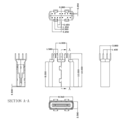 CONNECTEUR USB C FEMELLE VERTICAL TRAVERSANT 16PIN USBCVERTRAV - rer electronic