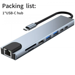 HUB USB C 8 EN 1 RJ45 HDMI SD USB C X2 USB 3.0 X2 USBC8EN1 - rer electronic